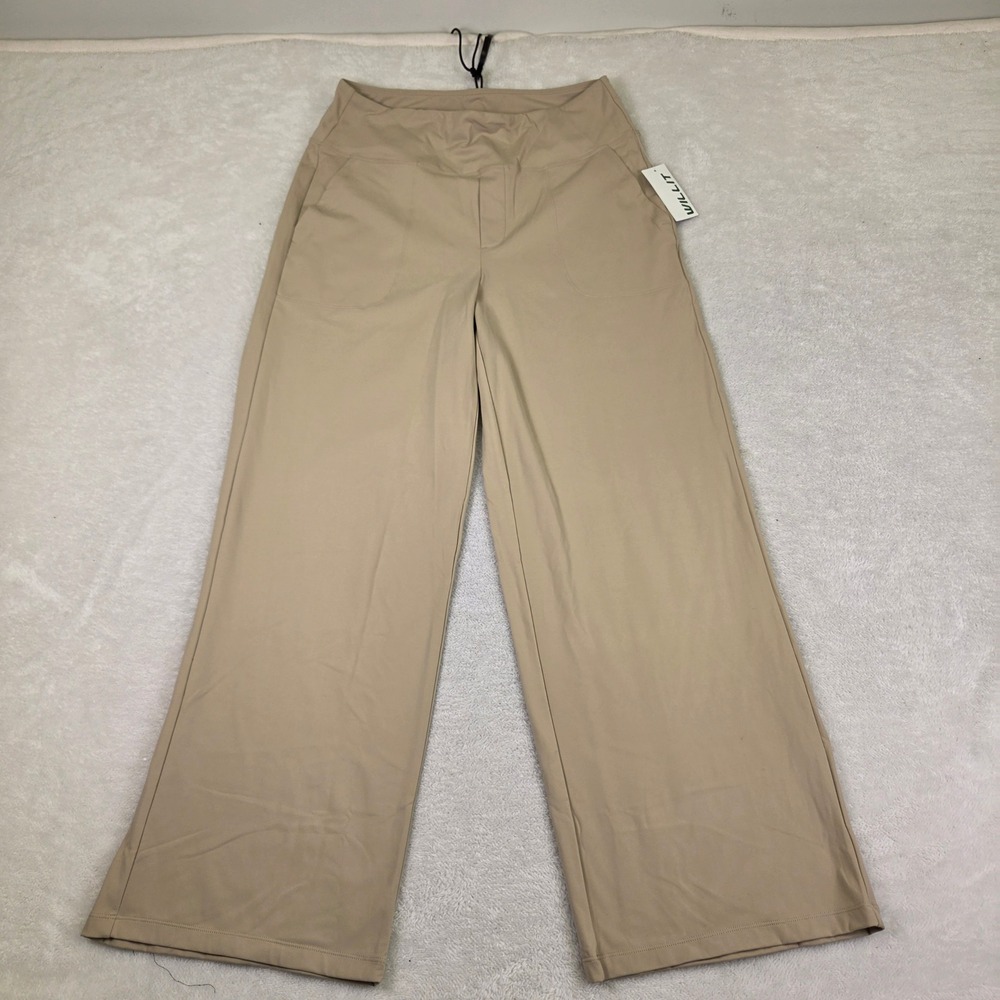 Willit Womens XL 30 Inseam Wide Leg Yoga Dress Pants Khaki Tan High Rise Stretch